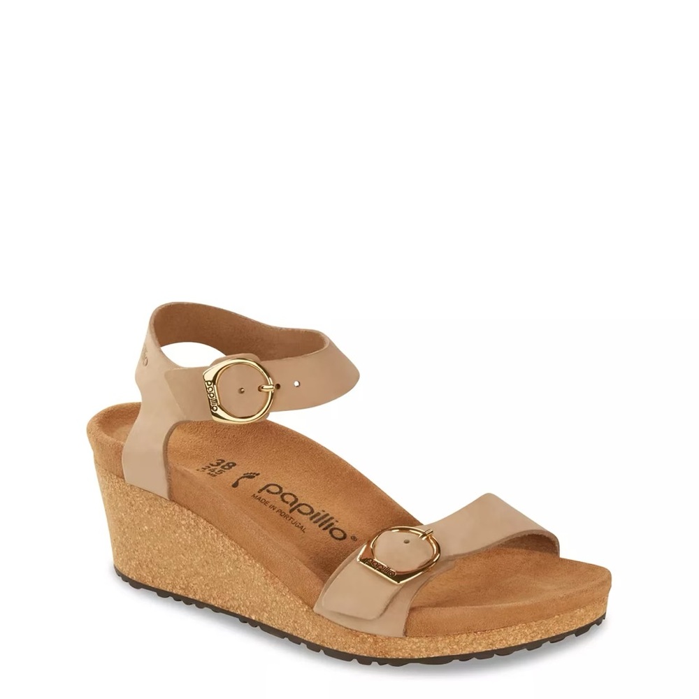 New without Box Leather Size 39 Women's Soley Wedge Sandal By Papillio